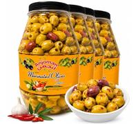 Anjoman Marinated Olive THESS 13.2L Total (4 x 3.3L Bulk Pack) Premium Spicy Green & Kalamata Pitted Olive Mix with Chilli, Garlic Authentic Mediterranean Gourmet Appetizer Ready-to-Serve Antipasto