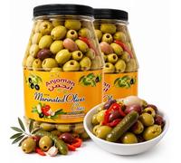 ANJOMAN Marinated Olives 3.3L (Pack of 2) Jar | Pitted Green & Kalamata Cocktail Mix with Garlic, Peppers & Herbs | Authentic Greek Mediterranean