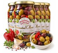 ANJOMAN Marinated Olives Patra 6x1L Bulk Pack | Pitted Green & Kalamata Olives with Garlic, Pepper & Herbs | Gr atering Table Olives