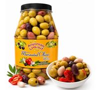 Anjoman Milos Marinated Olives 3.3L - Pitted Green & Kalamata Greek Mix Catering Tub Jar