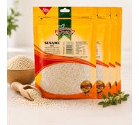 Anjoman Natural Sesame Seeds 400g Total (4 x 100g Bulk Pack) Premium Whole Raw Sesame Seeds - Nutrient-Dense Hull-On Superfood for Baking, Bread Crusts, Sushi, Stir-Fries & Salad Toppings Pack of 4