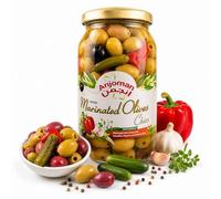 Anjoman Olive Chios Cocktail Mix Green & Kalamata Pitted Olives 1L - Rich Savory Blend, Premium Martini & Cocktail Garnish for Entertaining & Mixology