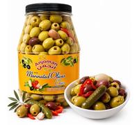 Anjoman Olive Chios Cocktail Premium Mediterranean Blend 3.3L - Catering Grade Bulk Pitted Green & Kalamata Olives with Garlic, Cornichons & Peppers - Gourmet Marinated Mix - Massive 3.3 Litre Tub