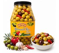 Anjoman Olive Patra Premium Mediterranean Blend 3.3L Catering Grade Bulk Pitted Green, Black & Kalamata Olives Gourmet Marinated Table Olives Mix for Restaurants, Delis & Charcuterie 3.3 Litre Tub