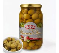 Anjoman Olive THESS Chilli & Garlic Pitted Olives 1L - Spicy Green & Kalamata Blend, Mediterranean Flavored Olives for Charcuterie Boards & Appetizers