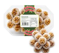 Anjoman Persian Baslogh Turkish Delight Candy - Rosewater and Coconut Dessert Bites with Crunchy Walnut Top, Traditional Soft and Chewy Middle Eastern Sweets, Premium Holiday Gourmet Gift Box, 200g