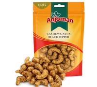 Anjoman Salt and Pepper Cashews 180g | Big Size Baked Crunchy Cashew Nuts | Malabar Black Pepper Roasted Savoury Snack | Healthy Vegan Plant Based Protein