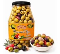 Anjoman Samos Pitted Marinated Mixed Olives 3.3L - Bulk Gr reen, Black & Kalamata Olives with Garlic & Pepper in Brine Jar for Catering Food & Charcuterie