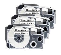 Anjonova 3 x Compatible Casio XR-12WE1 XR-12WE Label Tape 12 mm x 8 m, Cassette Compatible with Casio EZ Label Printer KL-60 KL-70 KL-100 KL-120 KL-130 KL-200 KL-300 KL-G2 KL-750 KL-820, Black on