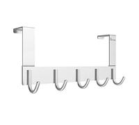 Anjuer Door Hooks Hanger Rack, Aluminum Utility Organizer Towel Hooks Holder for Kithchen Bathroom, 5 Hooks Over The Door Hanger Silver