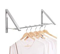 Anjuer Laundry Room Drying Rack Wall Mounted Clothes Hanger Folding Wall Coat Racks Aluminum Home Storage Organiser Space Savers Silver 2 Rakcs with Rod