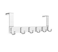 Anjuer Over The Door Hook Hangers Aluminum Organizer for Kitchen Bathroom 6 Hooks Over Door Silver