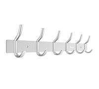 Anjuer Wall Mounted 16 inch Coat Hanger Rack 6 Hooks Aluminum Alloy Silver for Kithchen Bathroom