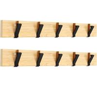 Anjuer Wall Mounted Clothes Hangers 5 Retractable Hooks 20kg Load Bamboo Board Black Hooks