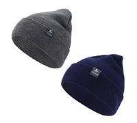 AnJuHoPa Winter Skull Cap for Men Women Thermal Knitted Hat Unisex Slouchy Beanie Pack of 2 Navy Grey