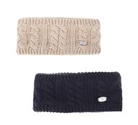 AnJuHoPa Women's Winter Warm Earmuffs Cable Knitted Headband Knitted Ear Warmer Crochet Hairpiece Lined with Soft Fleece Lining (Navy and Beige)