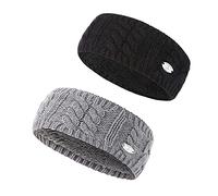 AnJuHoPa Women's Winter, Warm Earmuffs, Cable Knitted Headband, Knitted Ear Warmers, Crochet Headband, Lined with Soft Fleece Lining ((Thick) Black and Grey)