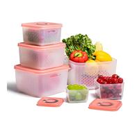 ANJUKE 16PCS Fruit Storage Containers for Fridge,BPA-Free,Stackable Airtight Vegetable Storage Box with Removable Colander,Lid,Collapsible Plastic Food Storage Keep Fruits,Meat Fresh Longer-Pink
