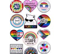 Anjulery 12-Pack LGBTQ+ Enamel Pins Set - Ally and Safe Space Pride Pins with Rainbow and Quote Designs - Collectible Metal Lapel Pins for Backpacks, Bags, Jackets, Gifts, No Size, Metal, no gemstone