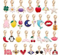 Anjulery 30 Pcs Enamel Bracelet Charms for Jewelry Making, Gold Tone Metal Large Hole Dangle Pendants, 4 mm Bail Charms for DIY Charm Bracelets and Necklaces