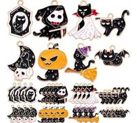 Anjulery 32Pcs Halloween Enamel Charms Set - Metal Pendants for DIY Jewelry Making, Trick or Treat Craft Supplies, Spooky Cute Designs, No Size, Metal, No Gemstone