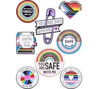 Anjulery 8-Pack LGBTQ+ Safe Space Enamel Pins Set - Rainbow Progress Pride Metal Lapel Pins with You Are Safe With Me Quotes - Collectible Gifts for Allies and Teachers, No Size, Metal, no gemstone