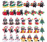 Anjulery Christmas Black Cat Enamel Charms, 33 Pcs Silver-Tone Metal Set, 11 Designs (Three Each) for Jewelry Making, Keychains, Mini Ornaments and Gift Tags, No Size, Metal, No Gemstone