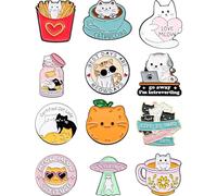 Anjulery Cute Cat Enamel Pins Set of 12 - Funny Metal Lapel Pins for Backpacks, Jackets, Hats & More - Collectible Kitten-Themed Accessories - Unique Gift for Cats Lovers & Pin Collectors, No Size