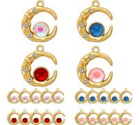 Anjulery Gold-Tone Moon Charms with Rhinestones for DIY Jewelry Making - 20 PCS Metal Crescent Pendants for Bracelets, Necklaces, Earrings - Celestial Craft Supplies, Gift for Women and Crafters, No