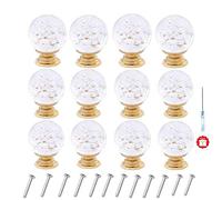 ANJUU 12pcs 30mm Cabinet Knobs with Screws Round Bubble Glass Vanity Knob Pulls for Kitchen Vanity Door, Bathroom, Cabinet, Office (Gold B Clear)