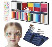 Anka Bella Face Painting Kit For Kids Party，12x10gm Water Baesd &14 Professional Brushes With 9 Stencils Parties，Birthdays，Halloween Face Body Mekup Kit Rainbow paint