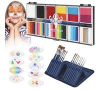 Anka Bella Face Painting Kit For Kids Party，12x10gm Water Baesd &14 Professional Brushes With 9 Stencils Parties，Birthdays，Halloween Face Body Mekup Kit Rainbow paint