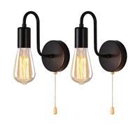 ANKBOY Indoor Wall Lights with Switch Set of 2 Wall Sconces with Pull Switch E27 Lamp Socket Vintage Industrial Lamp Metal Black Retro Wall Lighting for Bedroom Living Room Dining Room Balcony Loft