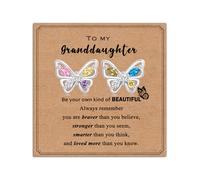 ankbrats 925 Sterling Silver Stud Earrings for Girls, Colourful Cubic Zirconia Butterfly Stud Earrings, Cute Girls Jewellery Birthday Gifts for Granddaughter Niece Kids