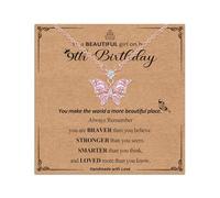 ankbrats 9th Birthday Gifts for Girls, Rose Gold Cubic Zirconia Butterfly Necklace, Exquisite Birthday Gifts for Daughter Niece Friend Granddaughter