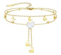ankbrats Ankle Bracelets Silver/20K Gold Plated Ankles for Women Waterproof | Adjustable Multicolor Crystal Beaded Initial Heart Anklets, Double Layered Foot Chain Summer Beach Jewelry Gifts for Women