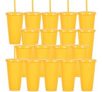 Ankeli 24 oz Plastic Cups with Lids and Straws, Reusable Bulk Party Cup for Iced Coffee Smoothie Juices, 18 Pack (Yellow)