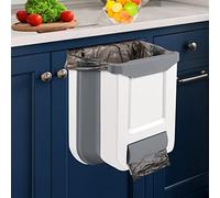 ANKEPEEC Hanging Kitchen Waste Bin, 10L Small Foldable Cupboard Trash Can Wall Mounted Rubbish Bin, Kitchen Cabinet Door Garbage Can White