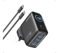 Anker 100W USB C Charger, 3-Port Fast Charger Plug, Ultra-Compact GaN Laptop Charger, Smart Display, Touch Control, for MacBook, iPad, iPhone 17/16/15 Series (USB-C Cable Included)
