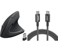 Anker 2.4G Wireless Vertical Ergonomic Optical Mouse&USB C Charger Cable (6ft/1.8m Nylon 100W), 800/1200 /1600 DPI, 5 Buttons for Laptop, Desktop, PC, Macbook