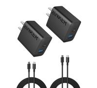Anker 2-Pack 20W Dual Port USB Fast Wall Charger, USB C Charger Block for iPhone 15/15 Pro/15 Pro Max/iPad Pro/AirPods and More (2-Pack 5 ft USB-C Cable Included)