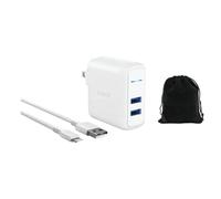 Anker 2-Port PowerPort 24W Wall Charger with PowerIQ Technology, Dual USB-A Ports, Fast Charging for iPhone, Samsung, Tablets, and More, Travel Design with Foldable Plug, W/Lightning Cable & Pouch
