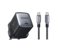 Anker 715 Charger (Nano II 65W) with 3 ft USB-C to USB-C Cable (240W, Upcycled-Braided) Black