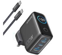 Anker Charger (100W, 3 Ports, Smart Display) Black