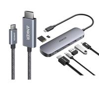 Anker HDMI Cable, 4K@60Hz Ultra-Fast Nylon-Braided USBC to HDMI Cord with Advanced Shielding, Thunderbolt 5/4/3 & USB C Hub,7-in-1 Multi-Port USB Adapter for Laptops(4K@60Hz USB C to HDMI Splitter)