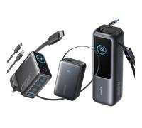 Anker Laptop Power Bank (25K, 165W, Retractable Cables) + Anker Laptop Charger (140W, 4-Port, PD 3.1) + Anker Nano Power Bank (10K, 45W, Retractable Cable) Space Black
