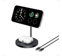 Anker MagGo 2-in-1 Wireless Charging Station, MagSafe Charger Compatible, Qi2 Certified 15W Wireless Stand, Apple Watch Charger for iPhone 16/15/14 Series, AirPods (No AC Adapter)