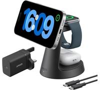 Anker MagGo 3-in-1 Charger Compatible with MagSafe 15W, Inductive Charging Dock, Qi2 Certified, for iPhone 16/15/14/13/12, Apple Watch, AirPods Pro and More (Adapter Included)
