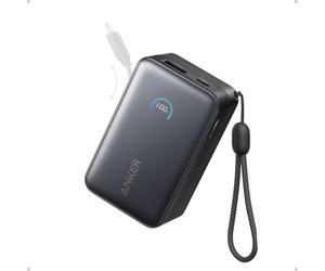 Anker Nano Power Bank, 10,000mAh Portable Charger with Built-in Cable, 45W Max Compact Battery Pack, 70 cm InstaCord Retractable Cable, Smart Display, For iPhone 17/16/15 Series, iPad, Galaxy, Pixel