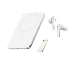 Anker Nano Power Bank, 5,000mAh Wireless Charger + soundcore Liberty 5 | Noise Cancelling Earbuds, 2x Stronger Voice Reduction White